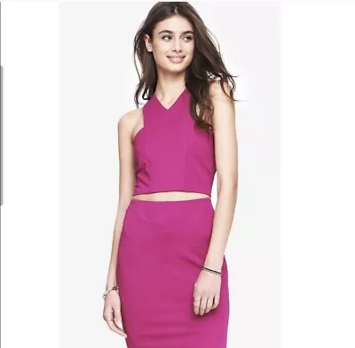 Express Hot Pink 2 Piece Halter Crop Top And Pencil Skirt NWT! Women's Large • $40