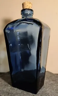 $4.98 • Buy Dark Royal Blue Art Glass Bottle Vase. Mold Blown. Wavy Flat Tapered Sides. 9 