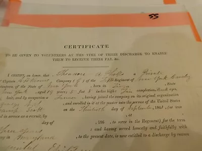 $85 • Buy 553 Ira Harris Cav Civil War 5th New York Camp Harris Discharge Certificate 1
