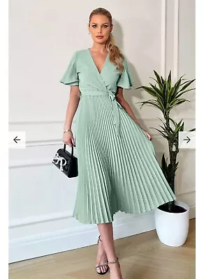 AX Paris Pleated Midi Dress Ladies Duck Egg Size 14 BNWT  • £25