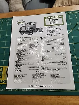 1965 Mack Trucks Brochure R-609T 611T  4 Wheel Conventional Cab  • $11.01