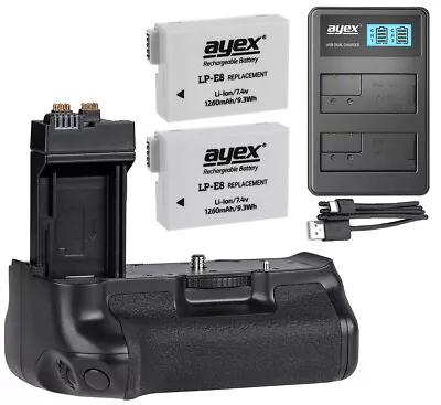 Ayex Battery Handle For Canon EOS 700D 650D 600D 550D With USB Charger +. 2 Batteries • £73.95