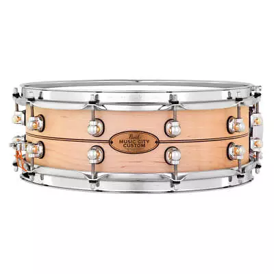 Used Pearl Music City Custom Solid Ash 14x5 Snare Drum Natural W/Boxwood-Rose • $879.99