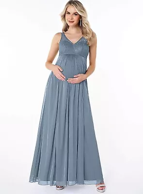 Azazie Andrea Maternity Dress Size A4 In Dusty Blue- Baby Shower Bridesmaid NWT • £38.60