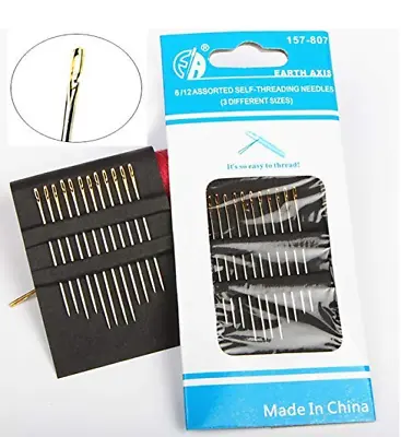 12 Hand Sewing Needles Set  Self Threading Tools Craft (12 Count)  USA Seller • $3