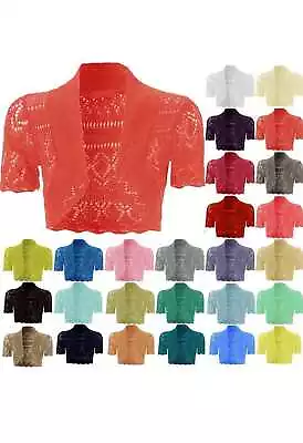 £5.99 • Buy LADIES Short Sleeve Knitted Crochet Shrug Bolero Cardigan Crop Top For8-16 Women