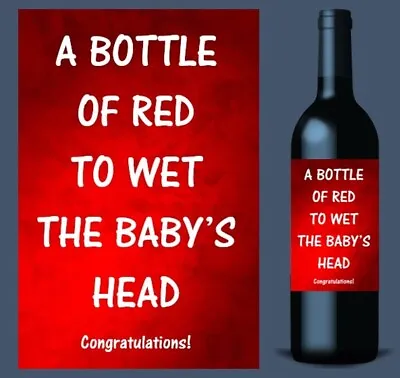 Red Wine Bottle Label Baby Shower New Baby Gift New Mum New Dad Mum To Be • £2.95