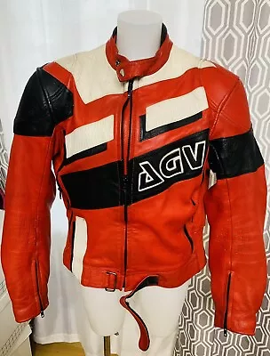 Vtg Sport AGV Leather Motorcycle Jacket XL RED WHITE BLACK Race Dirt Bike 90s • $79.99