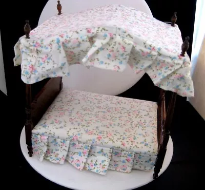 VTG Concord Dollhouse Dark Wood 4 Poster Canopy Bed W/ Mattress & Bedskirt W/Box • $25