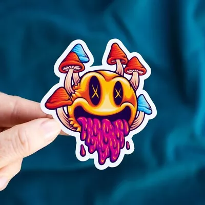 Mushroom Zombie Emoji Glossy Vinyl Sticker Psychedelic Trippy Scary Monster • $3.83