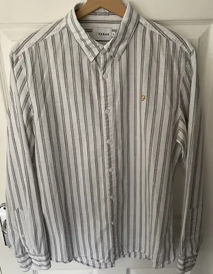 Men's FARAH Shirt Slim Fit Medium Black Stripe Long Sleeve Cotton • £12.75