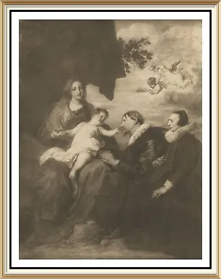 Antique Van Dyck Religious Art Print LA VIERGE DONATEURS Virgin & Child • $1.56