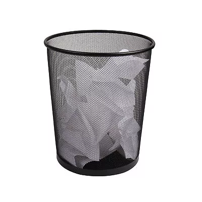 Black Metal Mesh Trash Can 16.65L 4.4 Gal Office Home Waste Paper Round Basket • $21.59