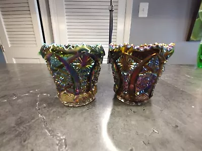 2 Vintage Imperial Carnival Glass Votive/Toothpick Holder. One Blue One Brown. • $18