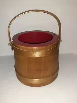 Vintage Wooden Firkin Planter W/ Red Plastic Insert 7   • $14.99