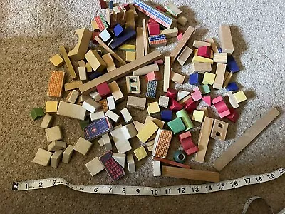 £10 • Buy Vintage Mixed Set Of Small Stone And Wooden Play Buiding Blocks Bricks