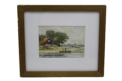 Mid-20th Century Miniature Watercolour Painting Depicting Lake & Landscape • £24.95