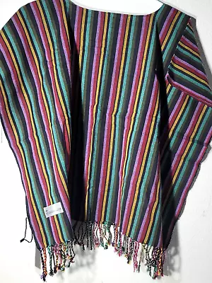 Womens Nursing Poncho Woven Knit Stripe Cover Fringe Blue Green Pink • $30