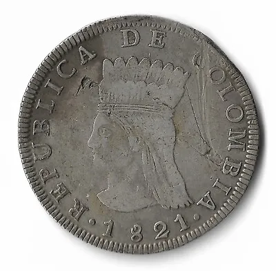 Rare VF Republic Of Colombia Silver 8 Reales J F 1821 Bogota Gran C. Peso KM# C6 • £365