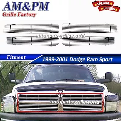 Fits 1999-2001 Dodge Ram Sport Upper Billet Grille Grill Insert Chrome Combo • $73.81