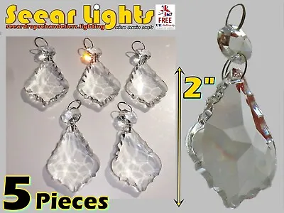 5 Chandelier Cut Glass Crystals Leaf Bead Drops Retro Light Parts 2  Droplets • £18.99