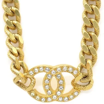 CHANEL Necklace AUTH Coco CC Chain Rare Pendant Vintage Gold Logo Rhinestone GP • $1626.29