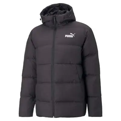 Puma Hooded Down Puffer Full Zip Jacket Mens Black Coats Jackets Outerwear 84998 • $79.99