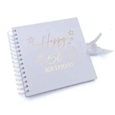 £14.99 • Buy 50th Birthday Present White Scrapbook, Guest Book, Photo Album Rose Gold Script