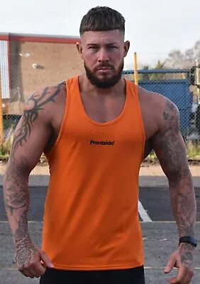 £11.99 • Buy Mens Orange Bodybuilding Vest Gym Tank Top Frontside Sportswear