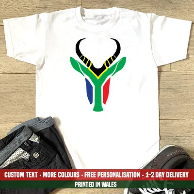 Springbok Face Flag T-Shirt South Africa Safari Birthday Holiday Rugby Gift Top • £12.99