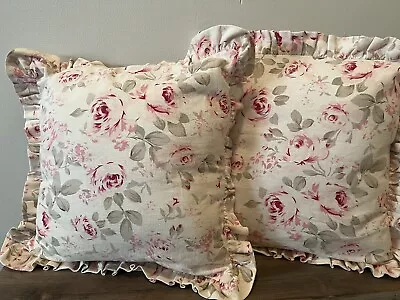 Simply Shabby Chic Rosalie Pink Rose Ruffle Cottage2Throw Pillows Rachel Ashwell • $74.99