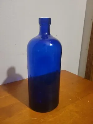 Antique Cobalt Blue Label Under Glass Apothecary Medicine Bottle 10  Tall • $60