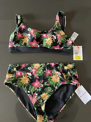 Macpac Reversible Size 16 Black Floral Bikini  • $40