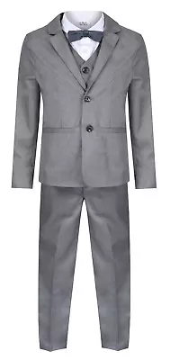 Baby Boys Toddler Suits Grey 5 Piece Boys Wedding Suit Page Boy Party Prom • £9.95