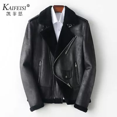 Sheepshear Fur All-in-one Men's Short Motorcycle Casual Jacket Leather Coat Fur • $209.99