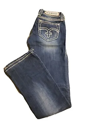 $55.88 • Buy Rock Revival Alanis Boot Cut Jeans~Distressed~Sequin Bling~Size 26