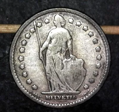 1908-B Switzerland 1 Franc - 83.5% Silver - Vintage Swiss Coin - Helvetia  00938 • $9.99
