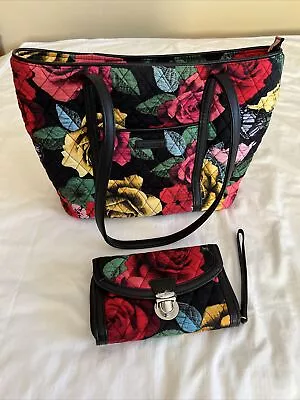 Vera Bradley Havana Rose Shoulder Bag & Push Lock Wristlet Clutch Wallet NWOT • $65