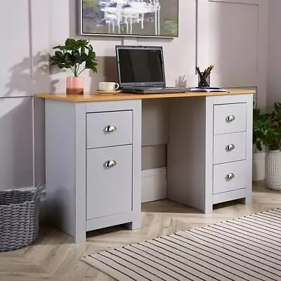 Computer Desk Study Table Home Office Workstation Pedestal Grey Furniture Unit • £109.99