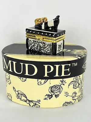 Mud Pie Porcelain Hinged Trinket Box Black & White Toile Shoe Treasure Box W/Box • $13.95
