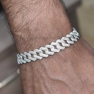 Certified 8Ct Diamonds Cuban Men's Link Bracelet In 925 Silver 8 Inches • $500