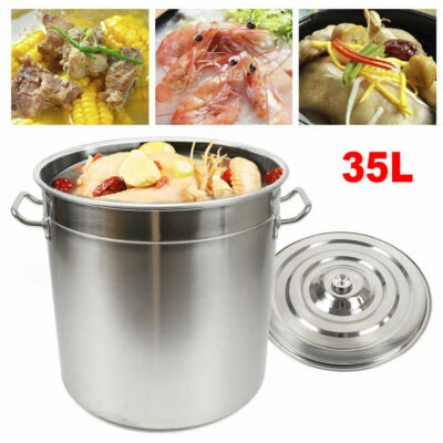 £57 • Buy 35L Large Stainless Steel Deep Stock Pot With Lid Catering Saucepan Cooking Pan