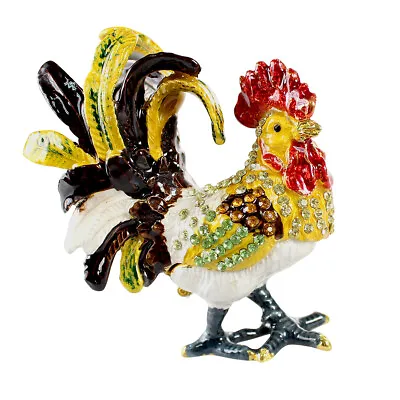 Rooster Trinket Box Free Standing Austrian Crystals Chicken Keepsake Collectible • $19.20