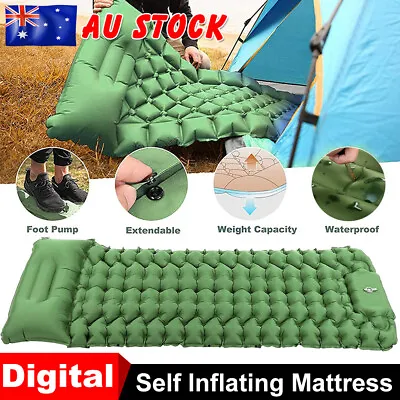 Self Inflating Mattress Camping Hiking Air Bed Mat Sleeping W/ Pillow Bag Camp • $37.85