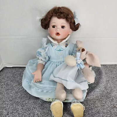 Porcelain Blowing Kiss Collectible Doll 16  Tall With Rabbit Original Box Vintag • $9.99