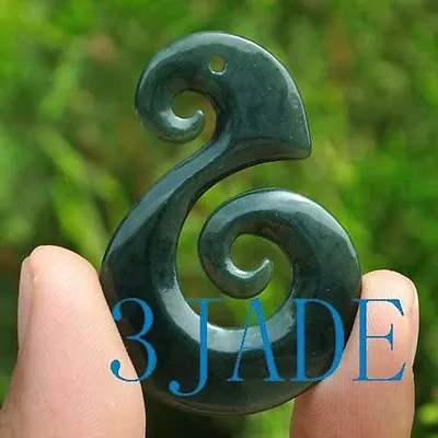 Nephrite Jade Double Spiral Koru Pendant NZ Maori Style Charm Necklace Jewelry • $29.99