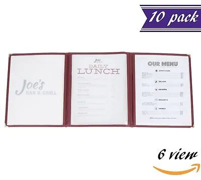 (10 Pack) Triple Panel Menu Covers Red/Maroon 6 View 8.5 X 11-inches Insert • $59.88