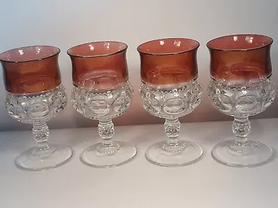 VINTAGE TIFFIN KINGS CROWN RUBY RED WATER GOBLETS SET OF 4.  Mid Mod Glassware. • $15