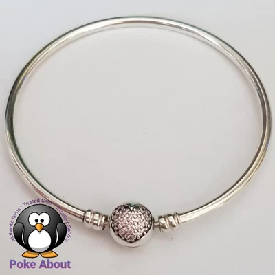 $50 • Buy Pandora Bangle Bracelet Circle Love Pave Heart 590716 Genuine 590713 19cm