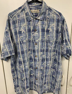 Tommy Bahama Men's Short Sleeve 100% Silk Blue Buttoned Hawaiian Shirt Bamboo L • $24.87